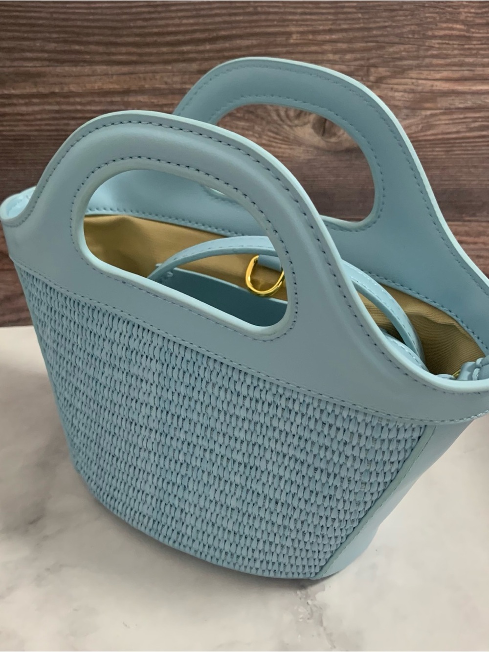 Marni Pale Blue Woven Handle Tote with Blue Logo - Picture 2 of 6